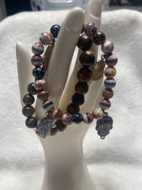 Beaded Day of the Dead Charm Bracelet Set - Multicolor